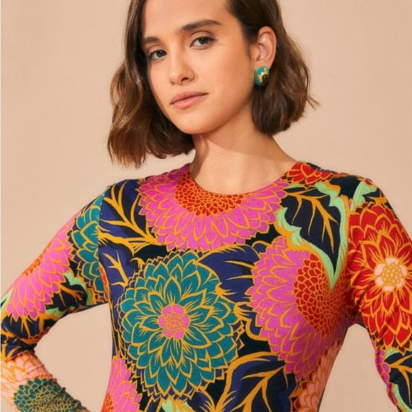 Farm Rio Black Vintage Garden Long Sleeve Midi-Dress (Size XL/NWT) - Picture 4 of 11